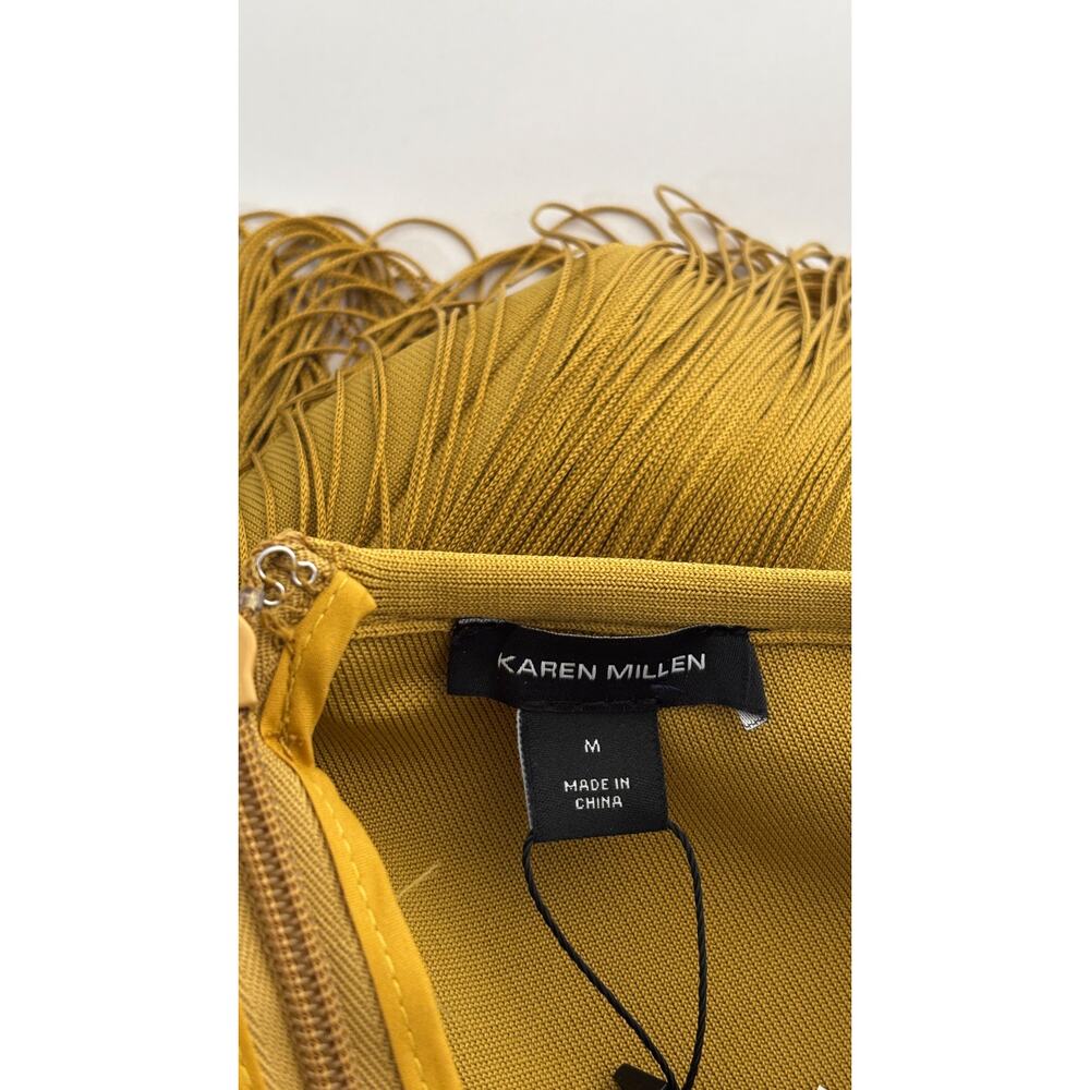 Karen Millen Maxi Draped Fringe Knitted Mini Dress Chartreuse Womens Medium New - Picture 11 of 11